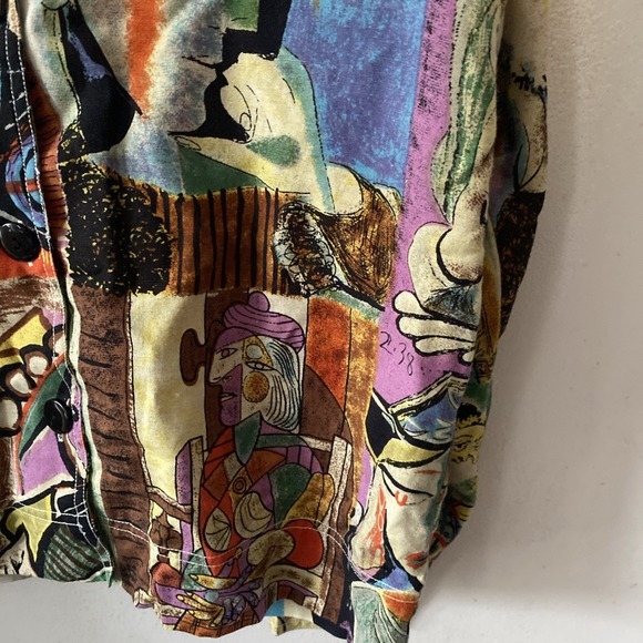 Kaktus Sz S Art to Wear Picasso Cubist Portraits Funky LS Lined Blazer Jacket - Picture 5 of 13